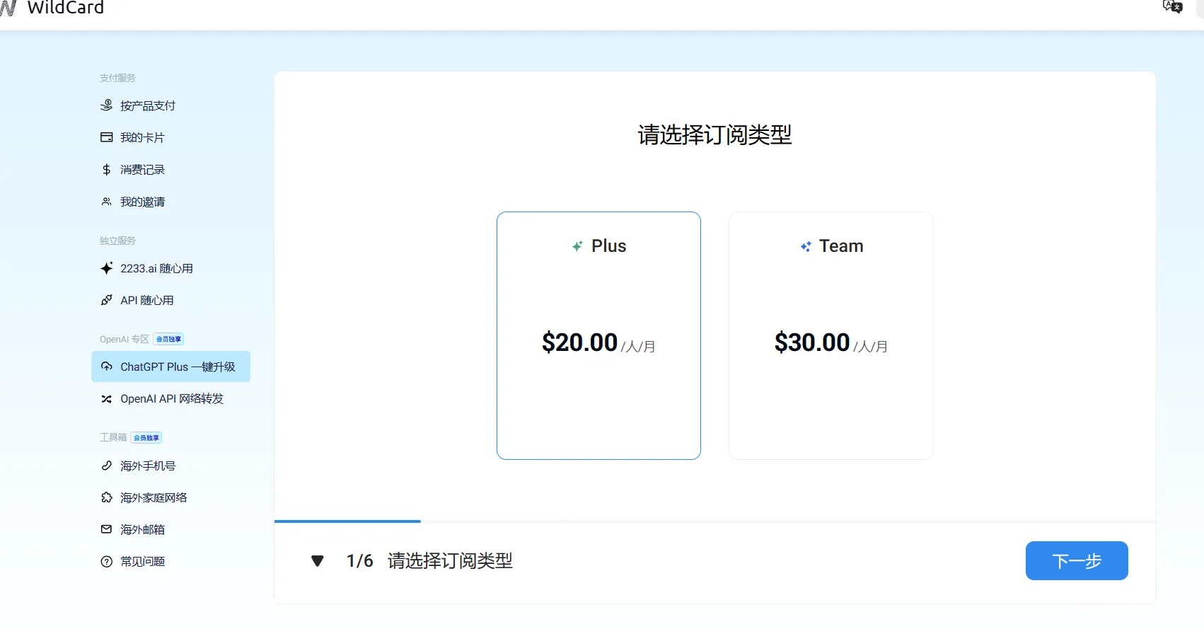 虚拟卡管理界面