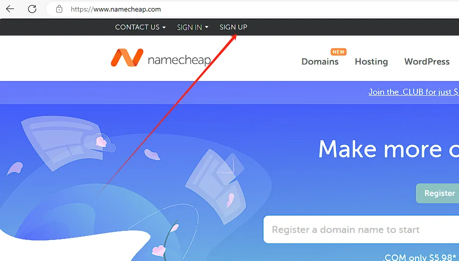 NameCheap注册界面示意图