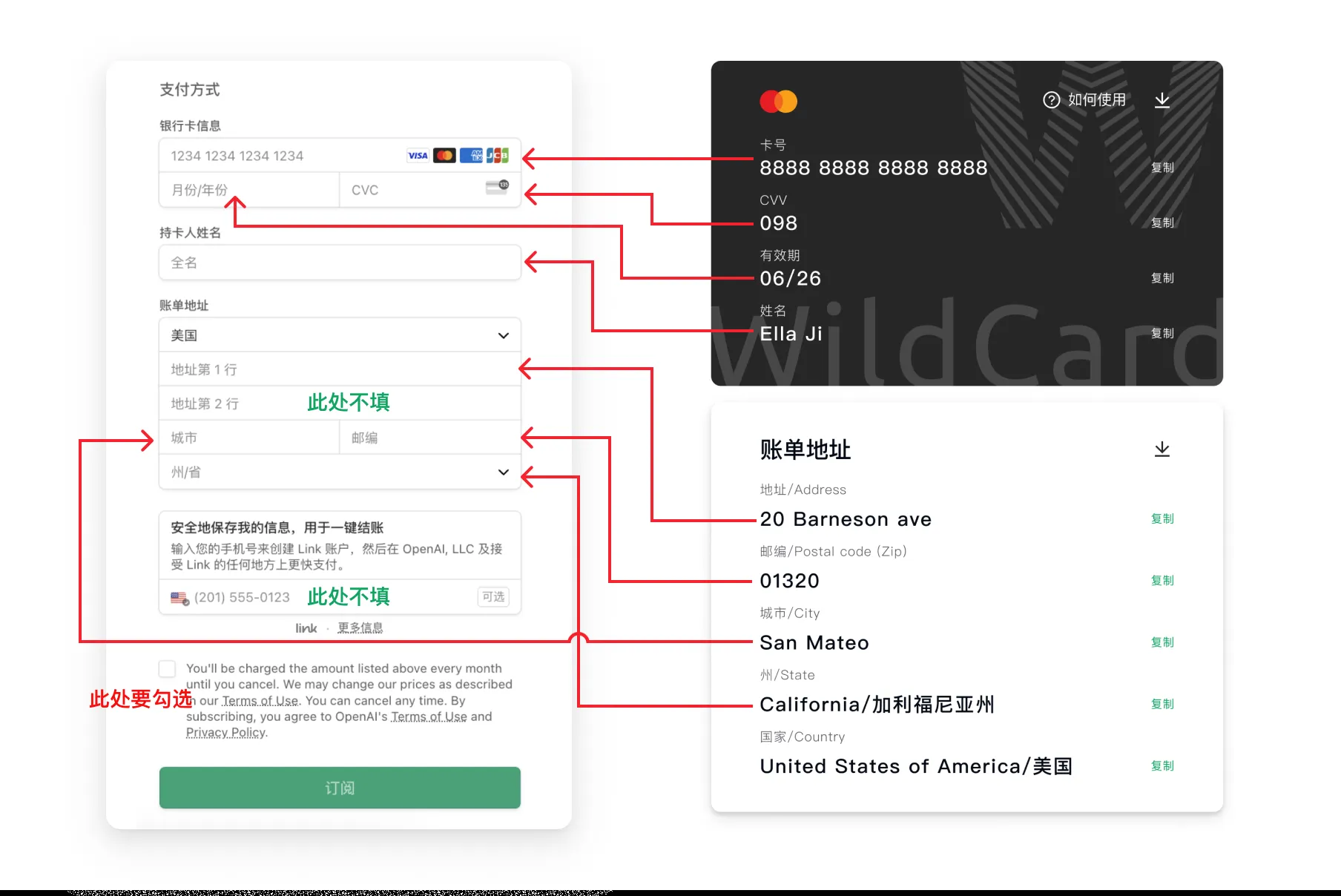 支付信息填写示意图