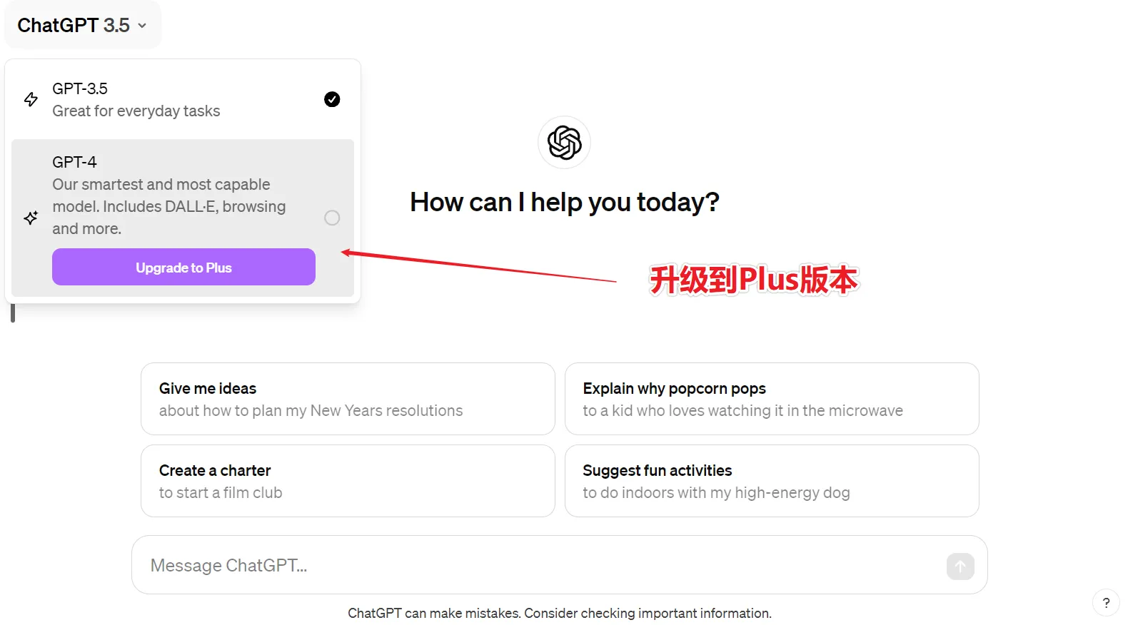 ChatGPT Plus 界面示意图