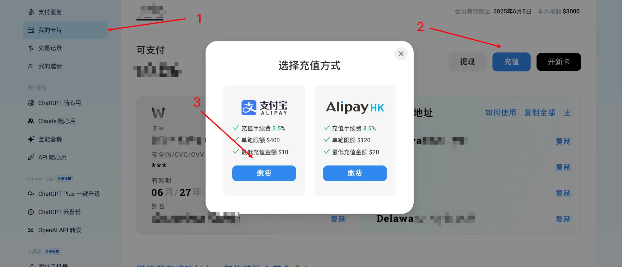 支付宝充值界面